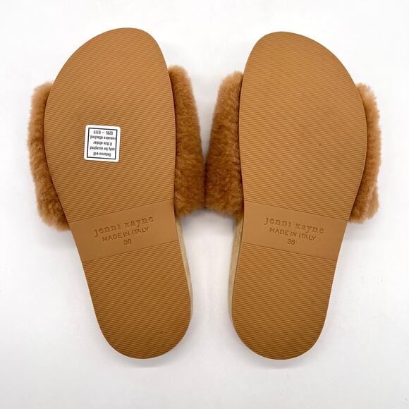 JENNI KAYNE Shearling Slide Sandal Womens 6 Tan Suede Fuzzy Slip On Comfy Casual - Picture 9 of 10